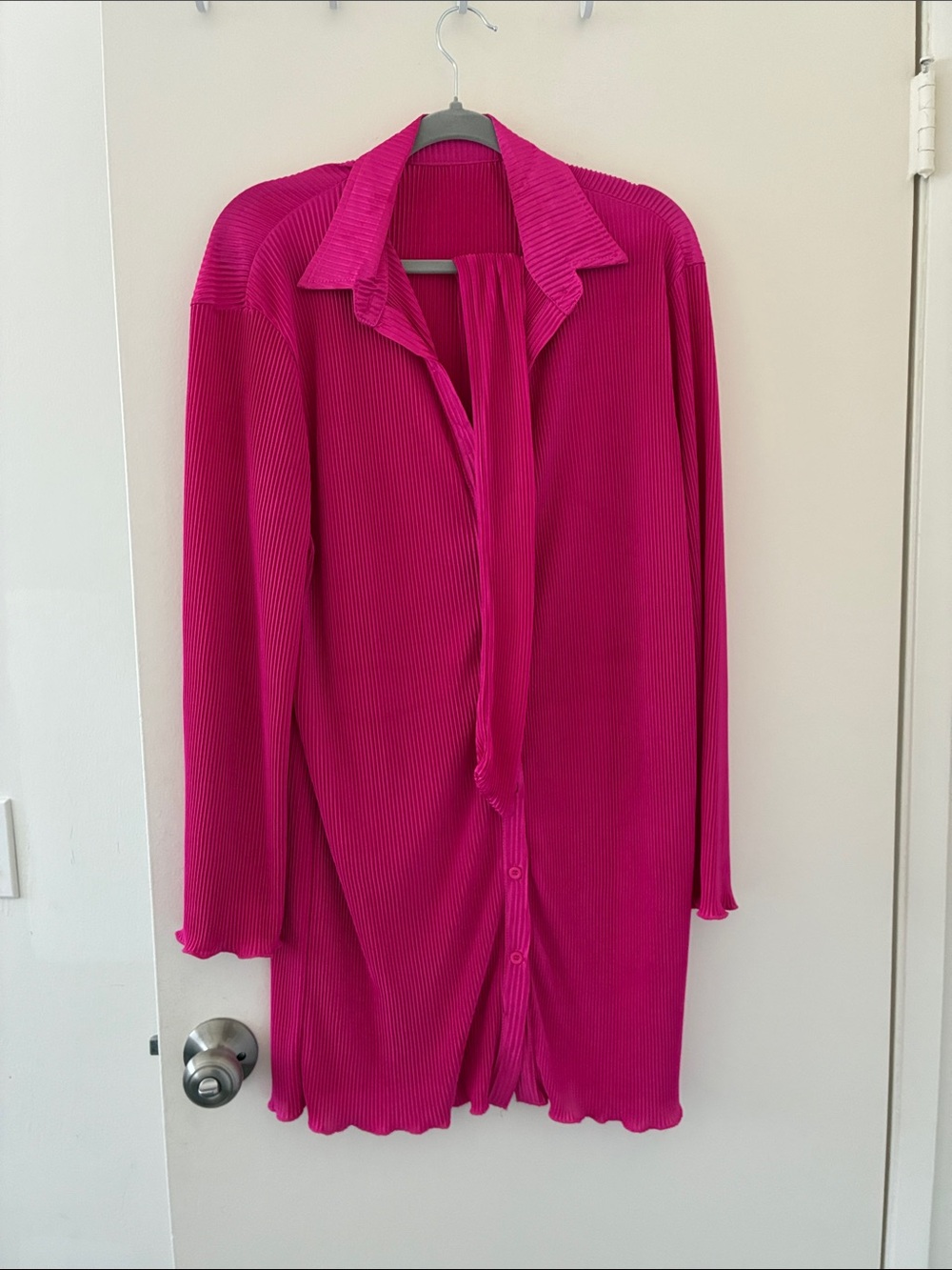 Women’s Fuchsia Ribbed Button-Down Sleep Shirt
